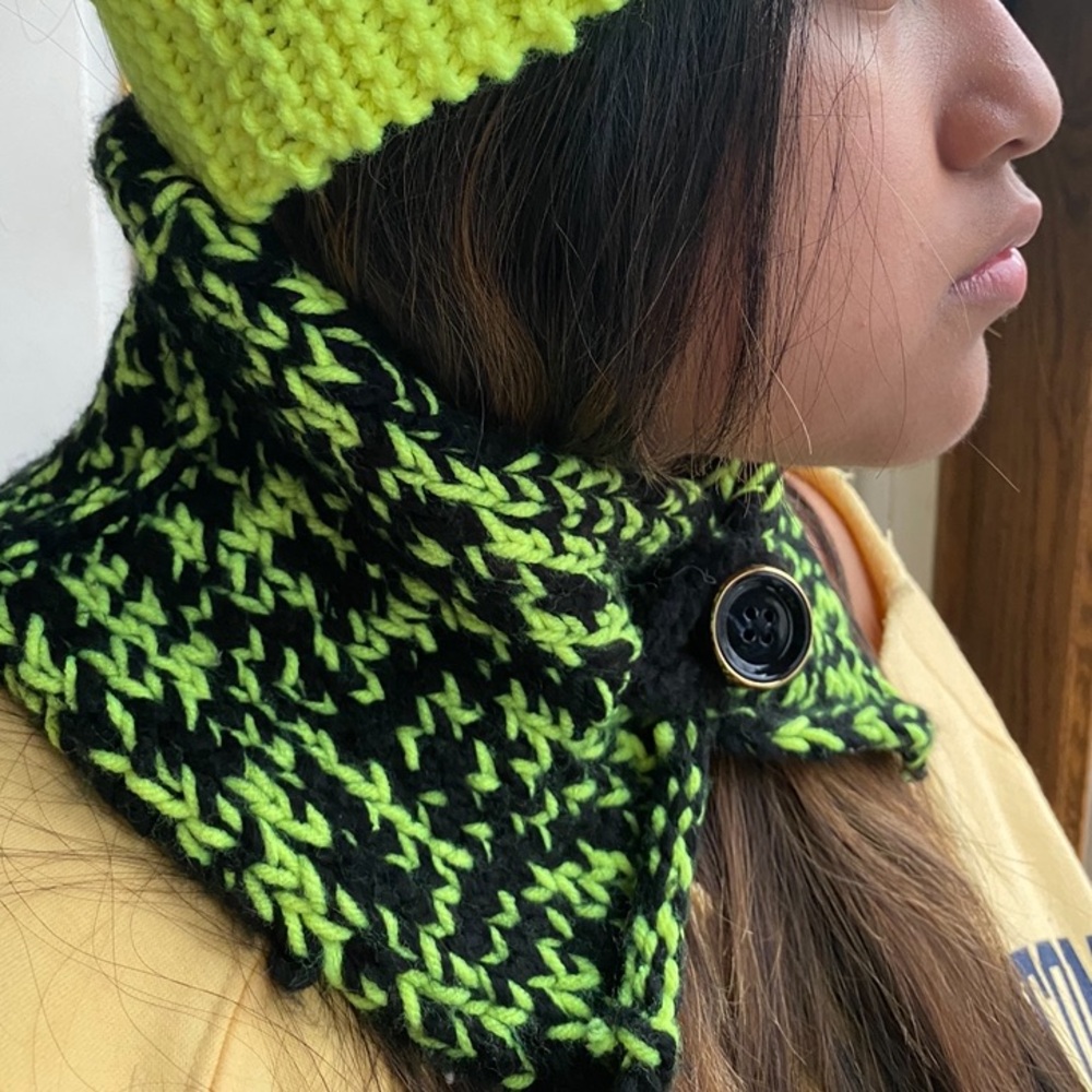 Hand knit neck warmer with button closure